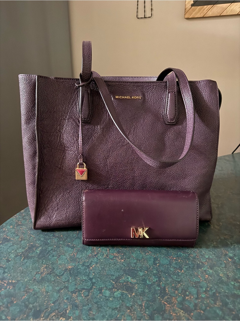 Michael Kors Plum Pebbled Leather Tote with Matching Wallet